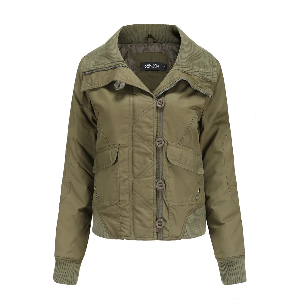 

2022 New Winter Women Thick Warm Cotton-Padded Short Moto Jackets High Quality Lapel Ribbed Biker Coat Casual Outwear Snow Tops