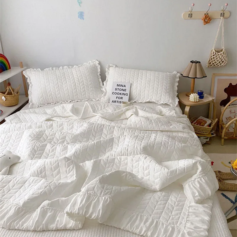 

Корейское летнее стеганое одеяло с оборками, однотонные плиссированные королевские одеяла, мягкое приятное для кожи тонкое одеяло или однотонное одеяло