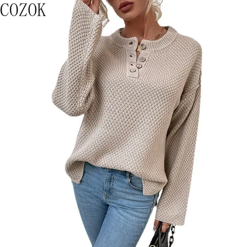 round Neck Chest Cardigan with Buttons Sweater Women's Autumn and Winter 2022 New Slit Knit Sweater