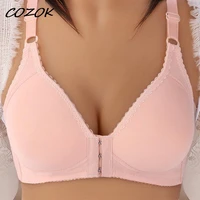 cozok front buckle womens bras sexy lace underwear push up without bones seamless invisible backless bralette plus size thin bh