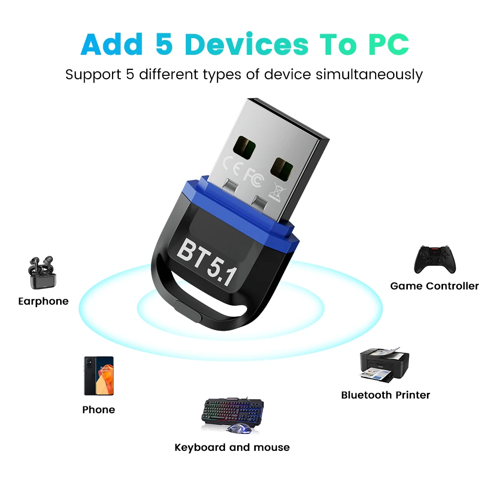 USB Bluetooth 5.1 Adapter Bluetooth 5.0 Receiver Wireless Bluethooth Dongle 4.0 Music Mini Bluthooth Transmitter For PC Computer images - 6