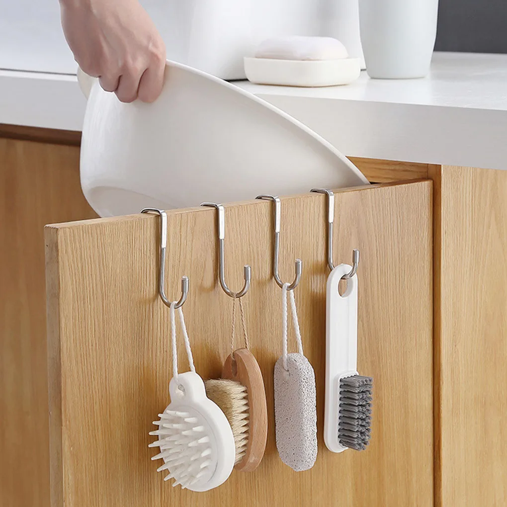 

2023 Hot Stainless Steel S-Hook Wall Mounted Free Punching Double Hook Design Kitchen K Door Back Hanging Hooks Without Trace