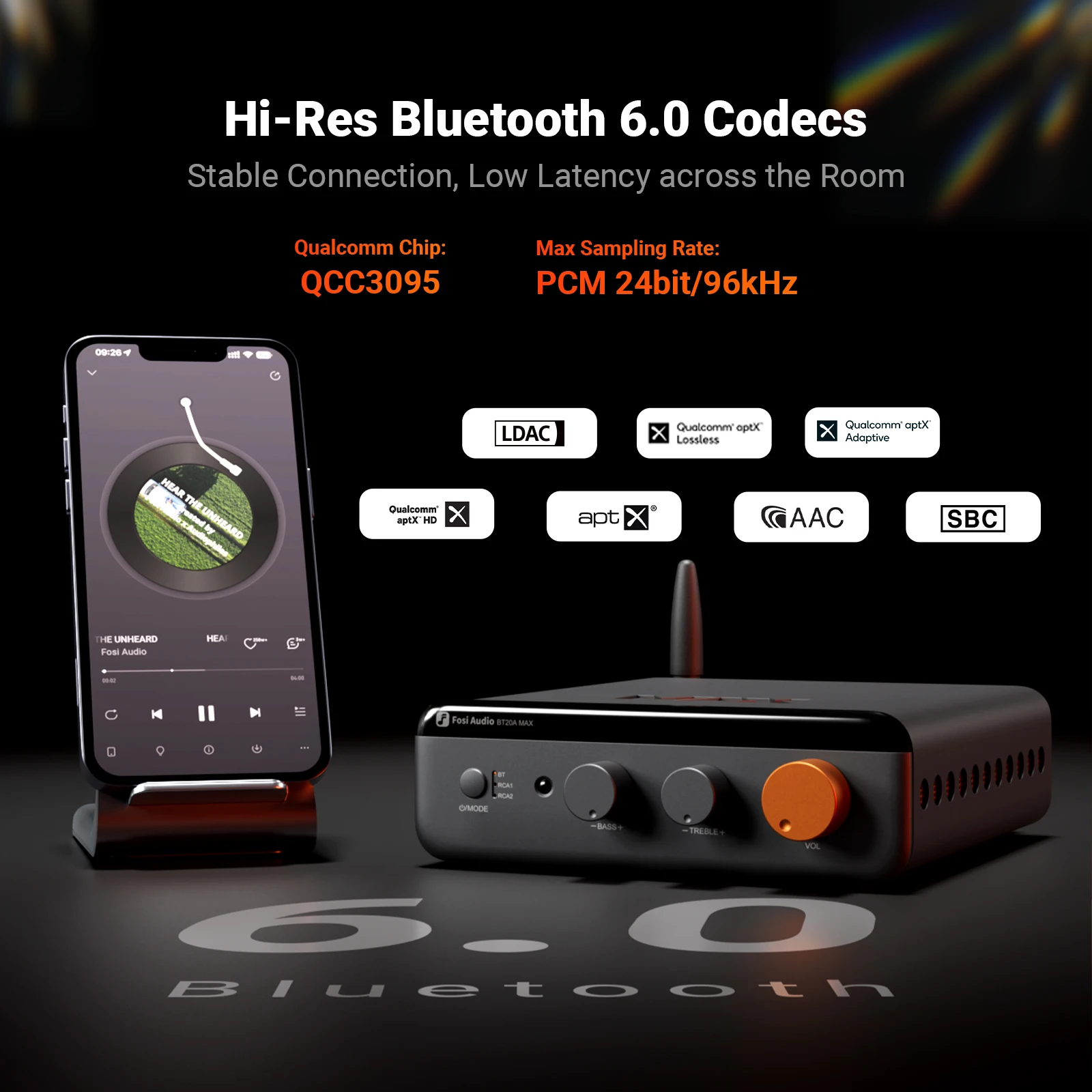 Фото Усилитель звука Fosi Audio BT6.0 Hi-Fi стерео 2.1-канальный, технология PFFB, 300Вт*2, класс D, усилитель мощности. №2