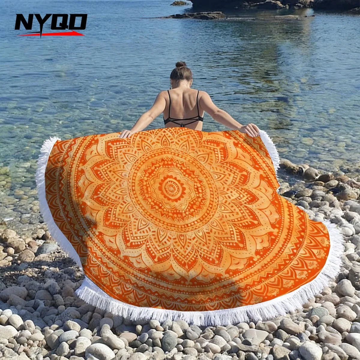 Фото Пляжные полотенца Mandala Round, летние, геометрические, толстые, для душа и ванны, 150 см, круглые, для пляжа, плавания, йоги, как покрывало, сервильетт де пляж №4