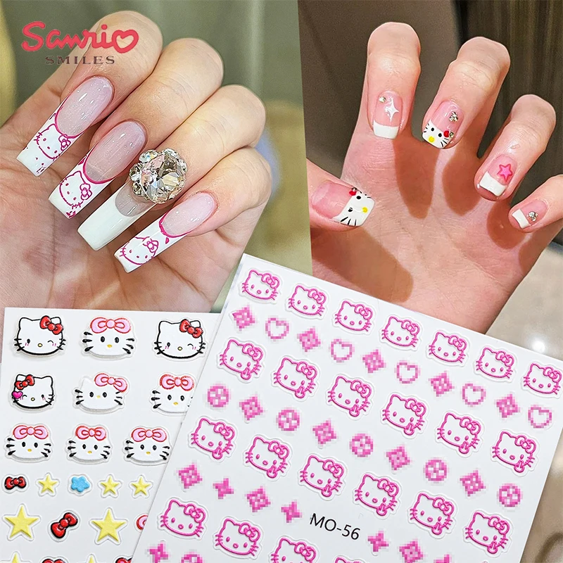 

Новинка милый бант звезда кавайный Sanrio Hello Kittys аниме милые тисненые наклейки для ногтей 3D стерео задняя клейкая наклейка подарки игрушки для девочек