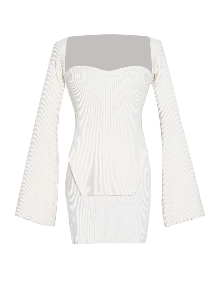 Женский трикотажный комплект из двух предметов топ с квадратным вырезом и