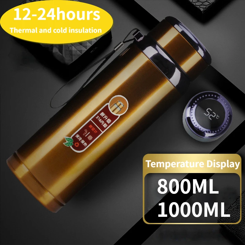 

800ML 1000ML Stainless Steel Thermal Water Bottle LED Temperature Display Vacuum Flask with Rope Tea Filter Insulated Thermos