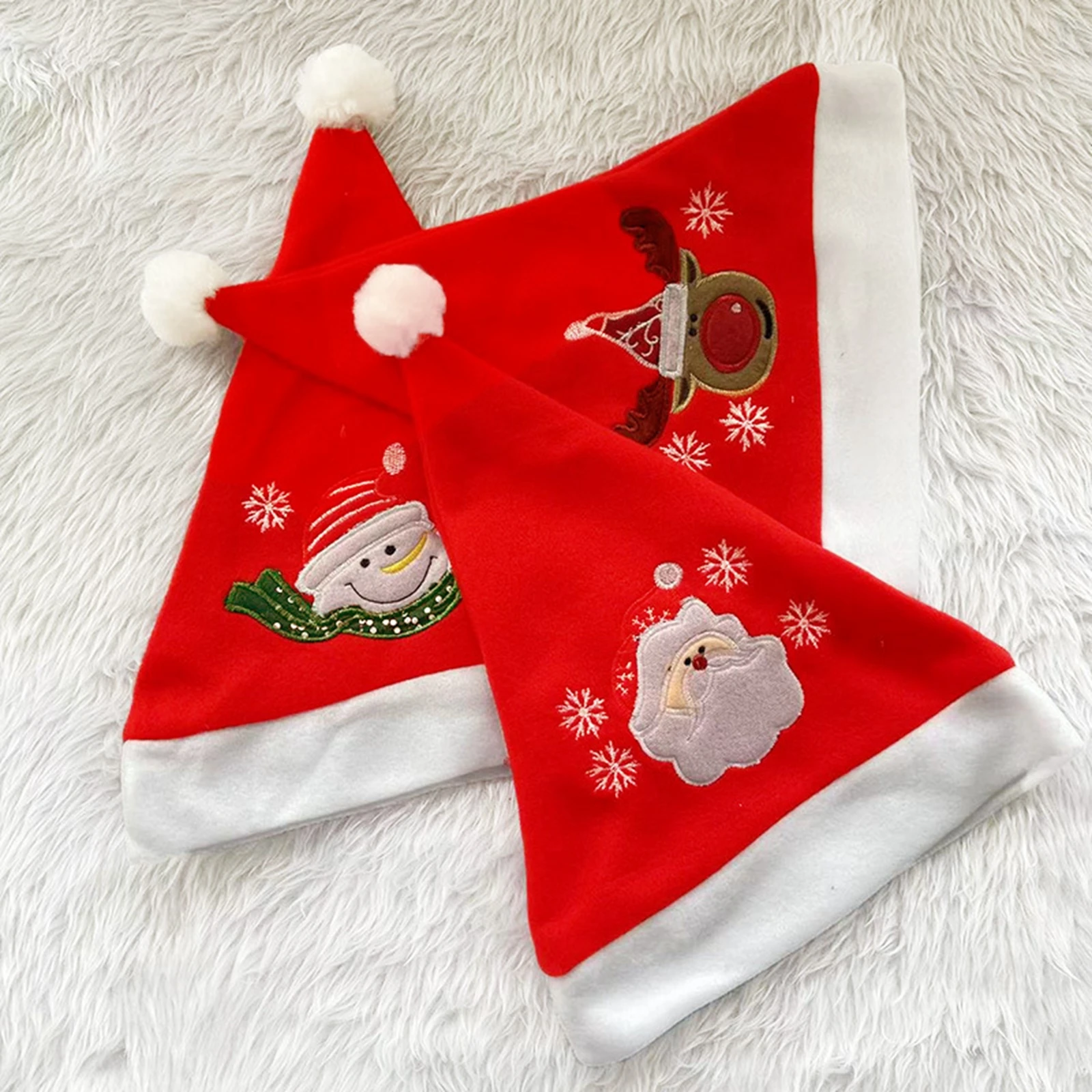 

Christmas Hat Santa Claus/Elk/Snowman Snowflake Printed Cartoon Plush Ball Cap Party Prop Supplies