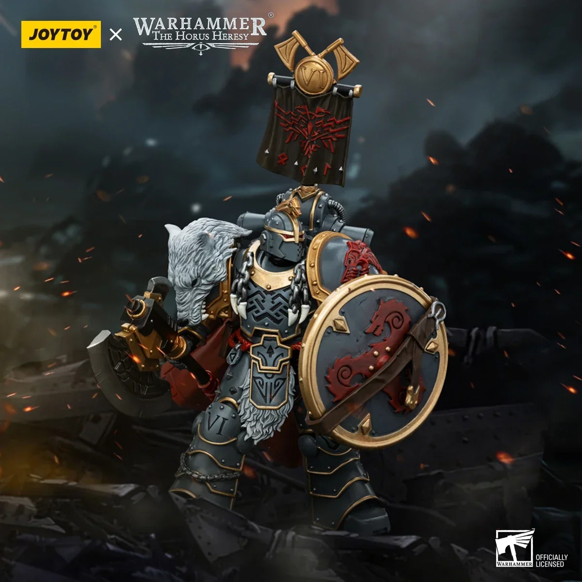 Фигурки JOYTOY 1/18 Warhammer The Horus Heresy Space Wolves Legion Praetor с мощным топором и боевым щитом