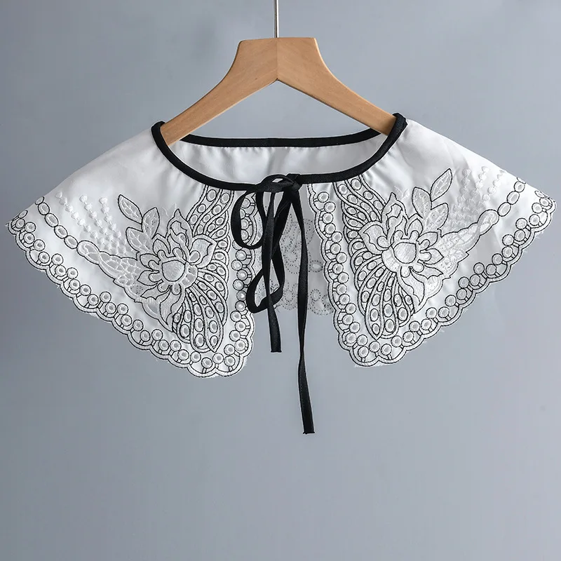 Linbaiway Women Embroidery Shirt Fake Collar Lapel Floral Dress Flase Collar Small Shawl Girls Shirt Lace Detachable Collars