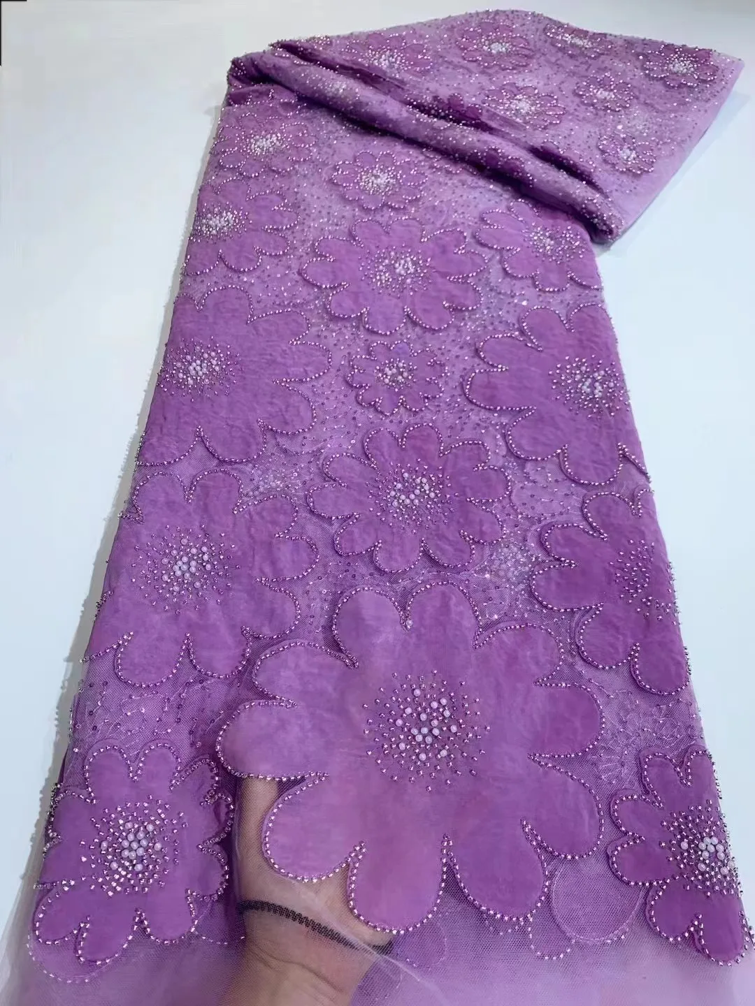 

Hot Sale Nigerian Lace Fabrics for Wedding Dress, Latest African Lace Fabric, High Quality, French, High-end Handmade Beaded