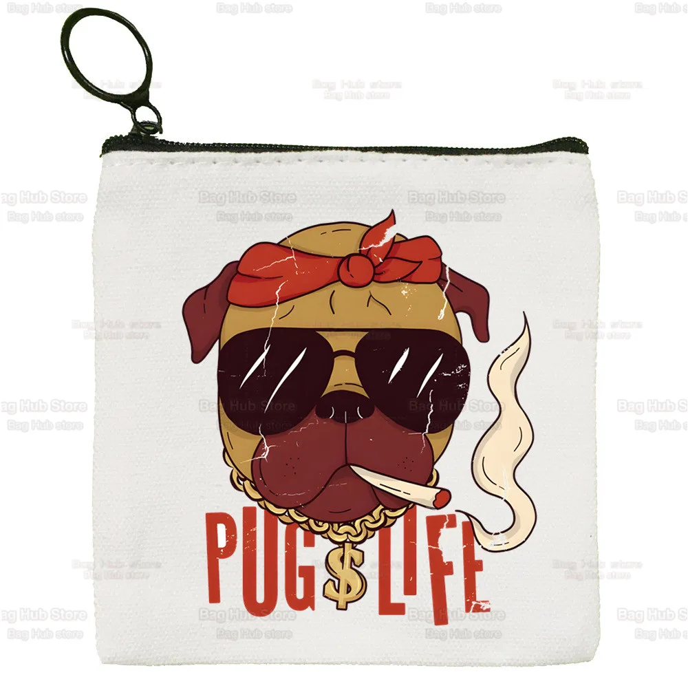 Dog Pet Pug Life Pug Anatomy Canvas Coin Purse Custom Illustration Key Case Simple Small Cloth Bag New Creative