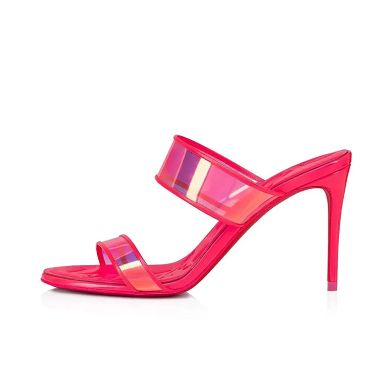 

Arden Furtado Summer 2023 women's Stilettos heels slippers Round toe Open toe Transparent PVC Mixed Colors Elegant Word slippers