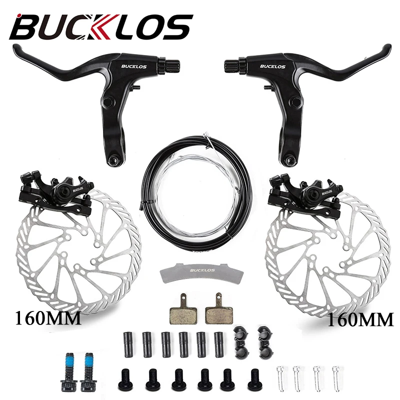 

BUCKLOS Bicycle Disc Brake Set 160mm Mechanical Disc Brake Caliper Aluminum Road Mountain Bike Brake Lever with Cable Bike Parts