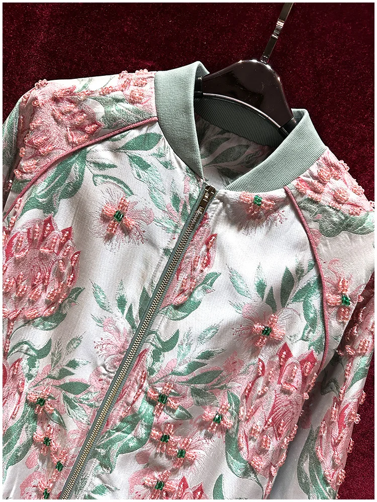 Женская зимняя куртка 2024 года в Европе и США розовая жаккардовая модная на молнии