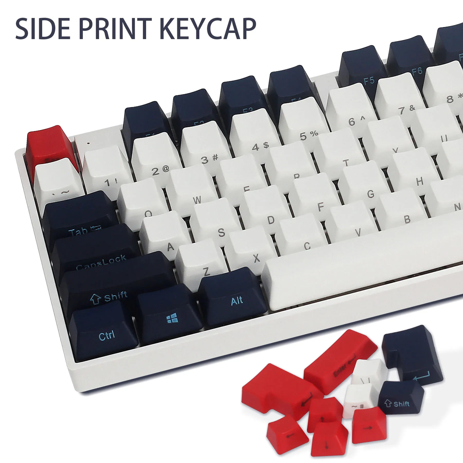 

PBT Side Print Keycaps OEM ANSI Layout Keycap for Cherry MX Switches 108/104/87/61 Keys Mechanical Keyboards Blue White Keycaps