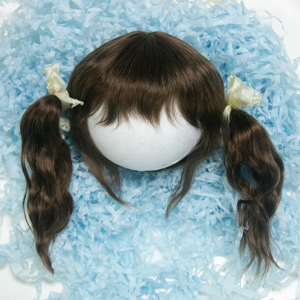 Фото Парик BJD, кукла с большой головой, милая челка, двойной хвост, вьющиеся волосы для Blyth Meng, DIANDIAN, волосы Qbaby, аксессуары для кукол 24,5-27 см №2