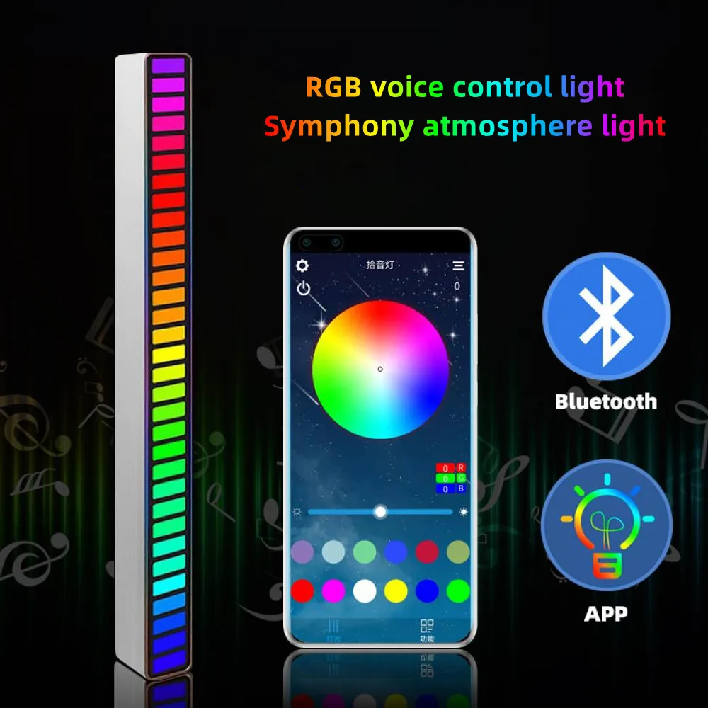 DRTOOR LED Strip Light RGB Music Rhythm Voice Control Pickup Light APP Control Symphony Light for Car Party Desktop Ambient Lamp