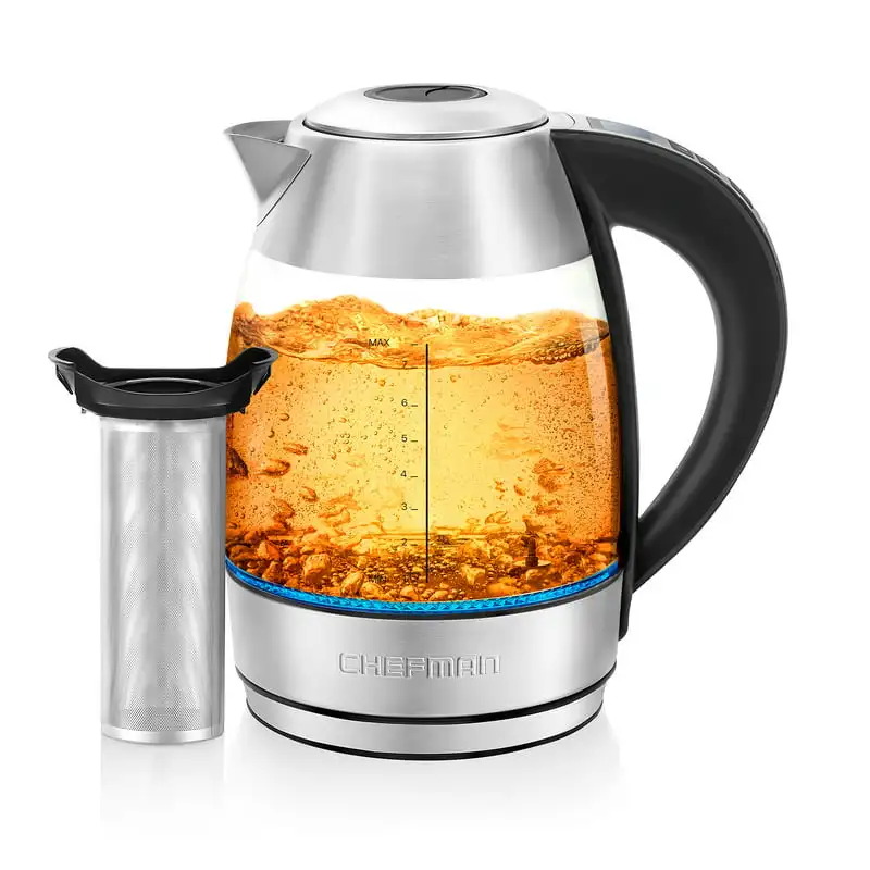 

1.8L Digital Electric Glass Kettle, 1500W Rapid Boiling & 7 Presets, Stainless Steel, Silver