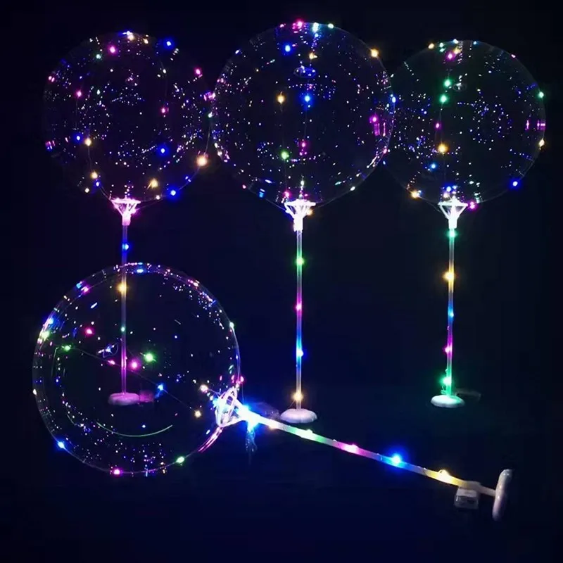 

10Pcs Flashing LED Bobo Balloons with Sticks Transparent Light Up Bubble Ballon for Christmas Wedding Birthday Party Decorations
