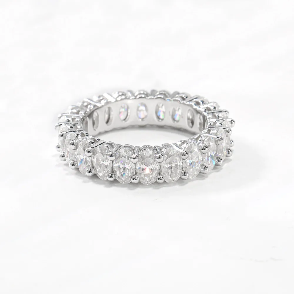 Shruno однотонное 14 к белое золото 2*3 мм овальная огранка муассанит обручальное