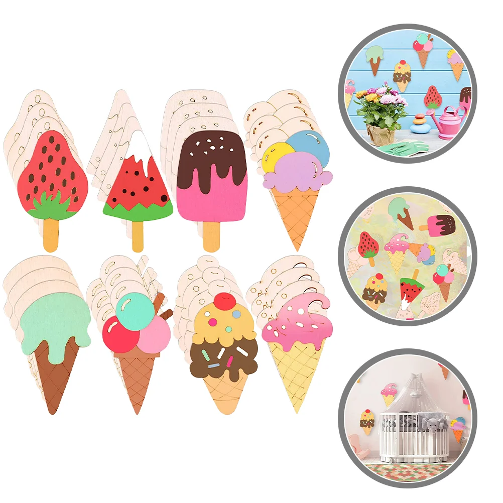 

Wood Cream Ice Cutouts Wooden Slices Embellishments Popsicle Diy Unfinished Cutout Blank Decorations Party Shower Baby Piece