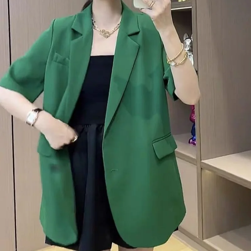 Short Sleeves Blazer Women Summer Jacket Black White Suit Korean Fashion Thin Top High-end Luxury Designer Clothing Coats New