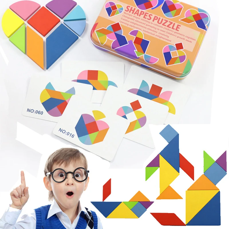 

Wooden 3D Colorful Tangram Toys Children's Montessori Early Education Color Pattern Cognitive Jigsaw Puzzle Toys Gifts for Kids