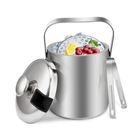 double wall ice bucket 1 3l stainless steel ice cube container with ice tong clip lid low temperature insulated home bar cooler