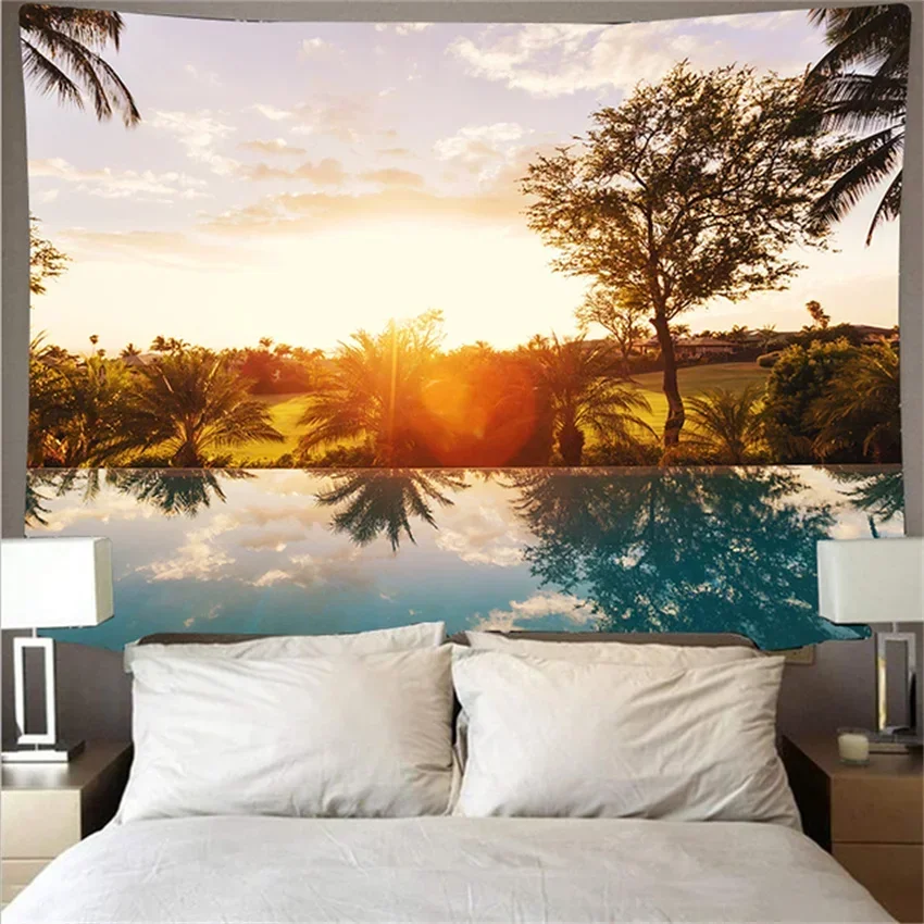 Красивый природный пейзаж красивые закаты большая волна пляж гобелен с голубым