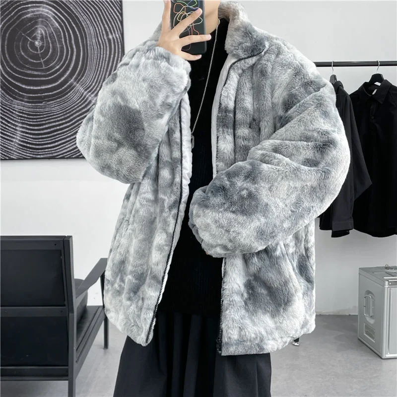 Winter Jacket Men Warm Fashion Casual Thicke Lamb Wool Jacket Men Streetwear Loose Tie Dye Short Coat Mens Oversized Clothes