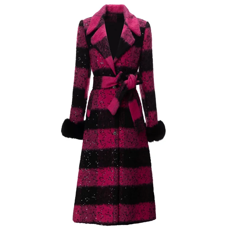 LGRQ 2024 новая зимняя одежда женская модная меховая куртка с отложным воротником и