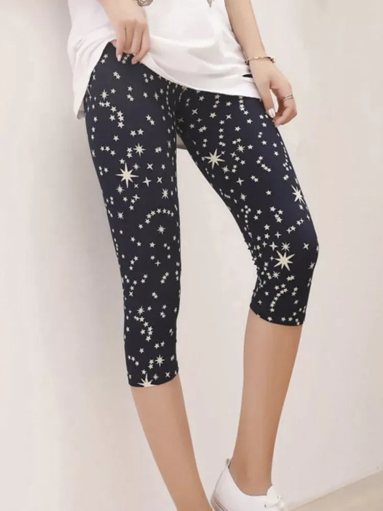 

2022New Leggings Mujer Print Capris Women Push Up High Waist Pants Sportswear Short Trousers Black Fitness Legging