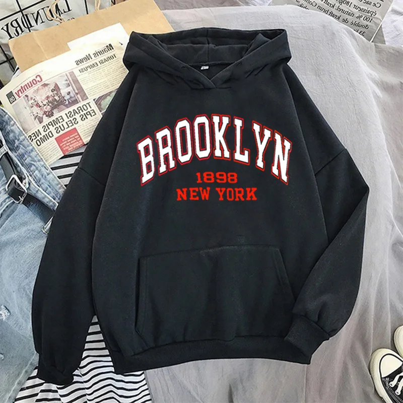 

Boston Brooklyn Letter Print Hoodie Women Fashion Coat Oversized New York Hoodies Sweatshirt Female Men Sweats Brooklyn Clothes