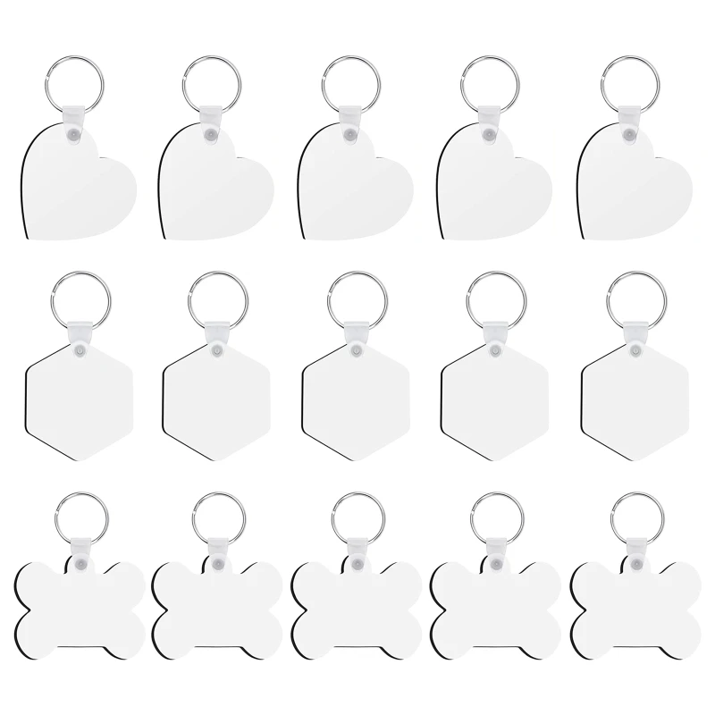 

Sublimation Keychain Blanks, 15Pcs DIY MDF Blank Keychain with Keyrings Double-Side Printed Heat Transfer Key Chain Kit