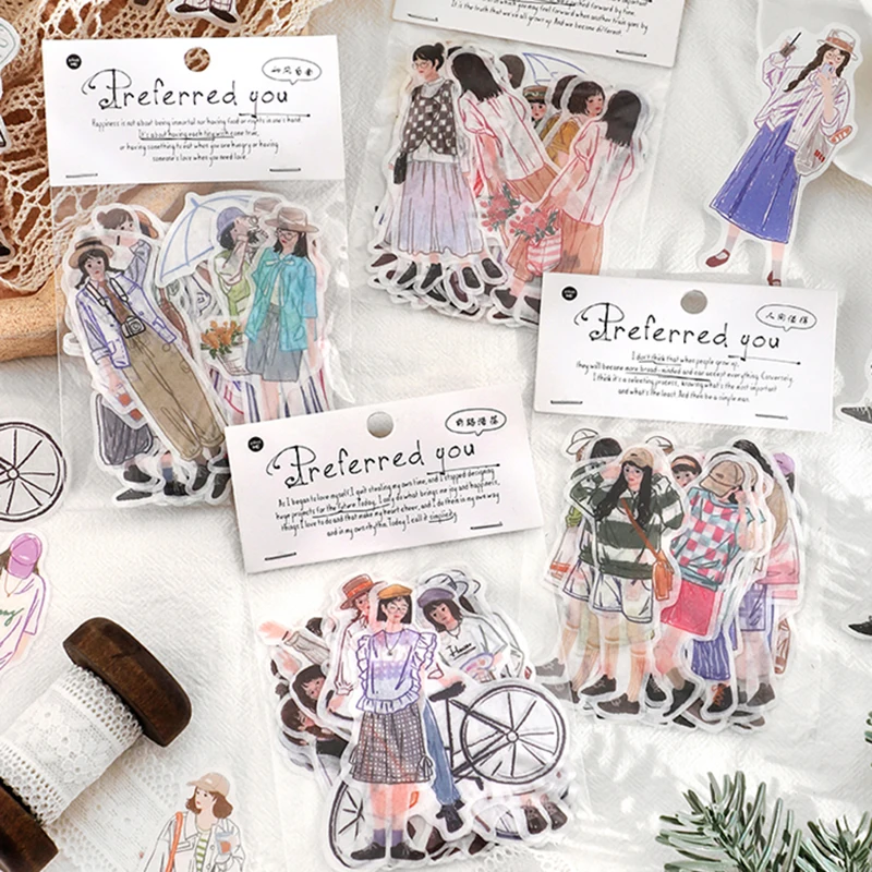 

40Pcs Vintage Cute Fashion Girl Washi Stickers Pack DIY Diary Junk Journal Decoration Character Label Sticker Album Scrapbooking