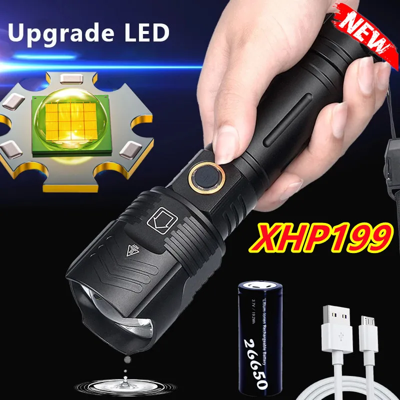 

Super XHP199 Most Powerful LED Flashlight USB Rechargeable LED Torch XHP90 Tactical Flashlight XHP50 Hand Lamp 18650 Flash Light