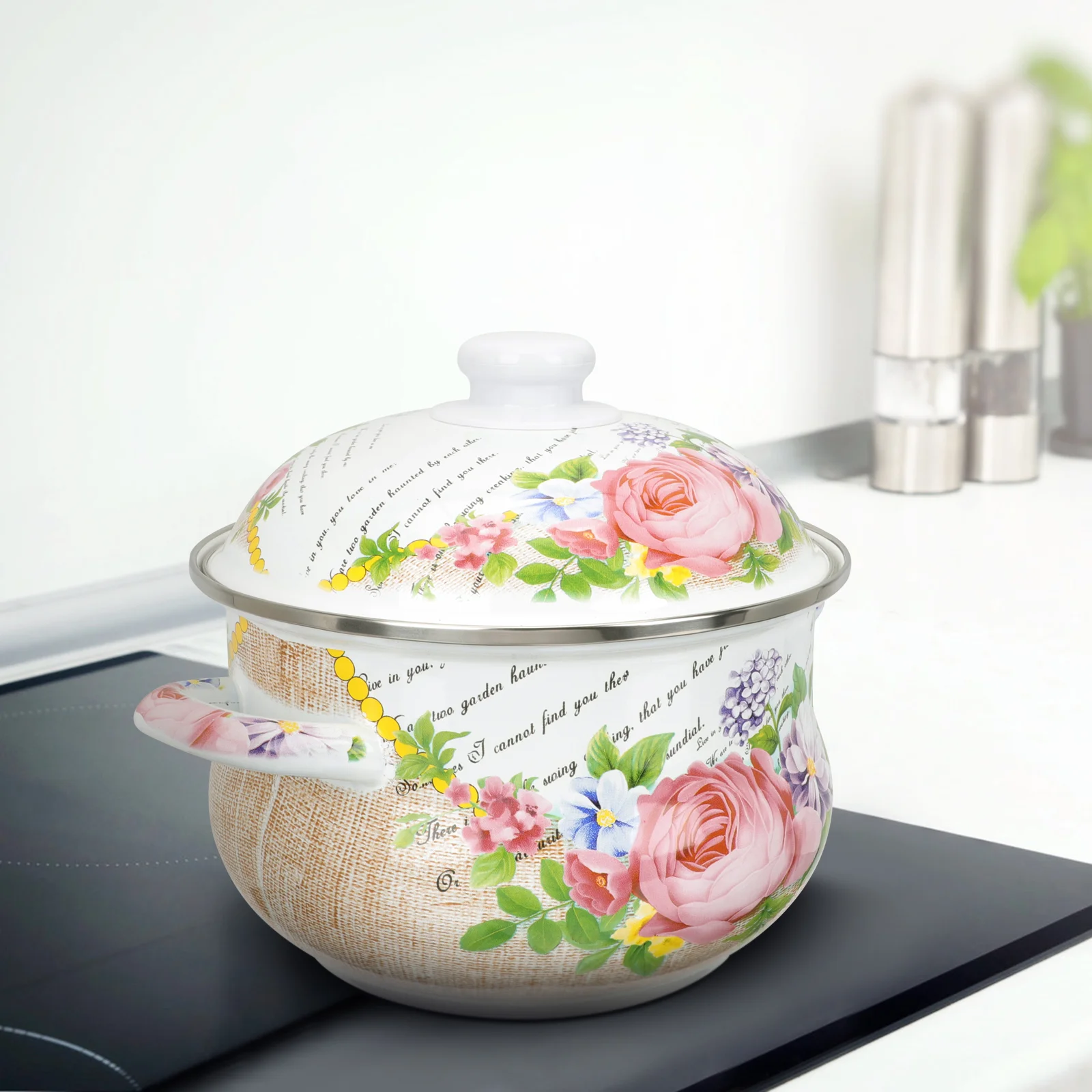 

Pot Enamel Stock Cooking Soup Stew Stockpot Vintagesteel Ovensauce Pan Enameled Shabu Flowercast Iron Nonstick Hot Pasta