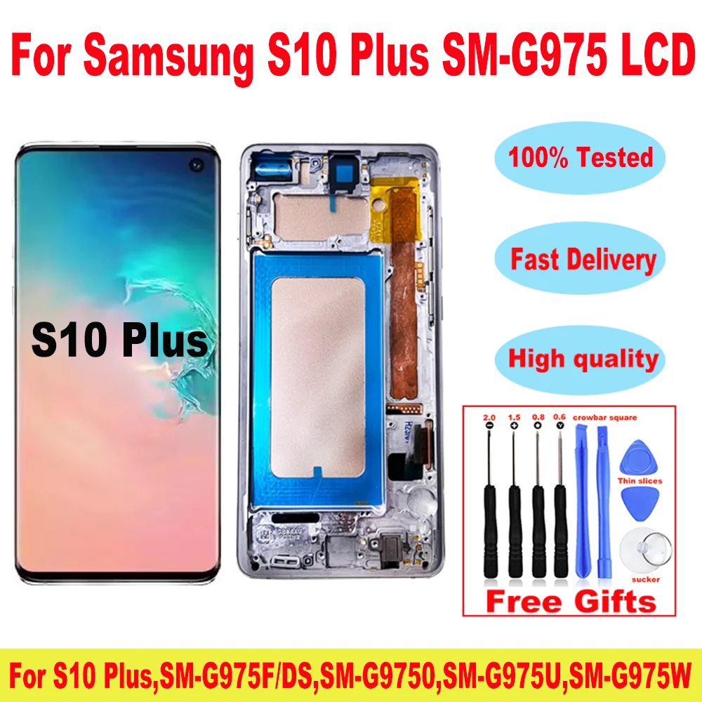 Сменный экран для Samsung Galaxy S10 Plus G975F/DS G9750, ЖК-дисплей, сенсорный экран, запасные части для Samsung S10 + G975F/DS
