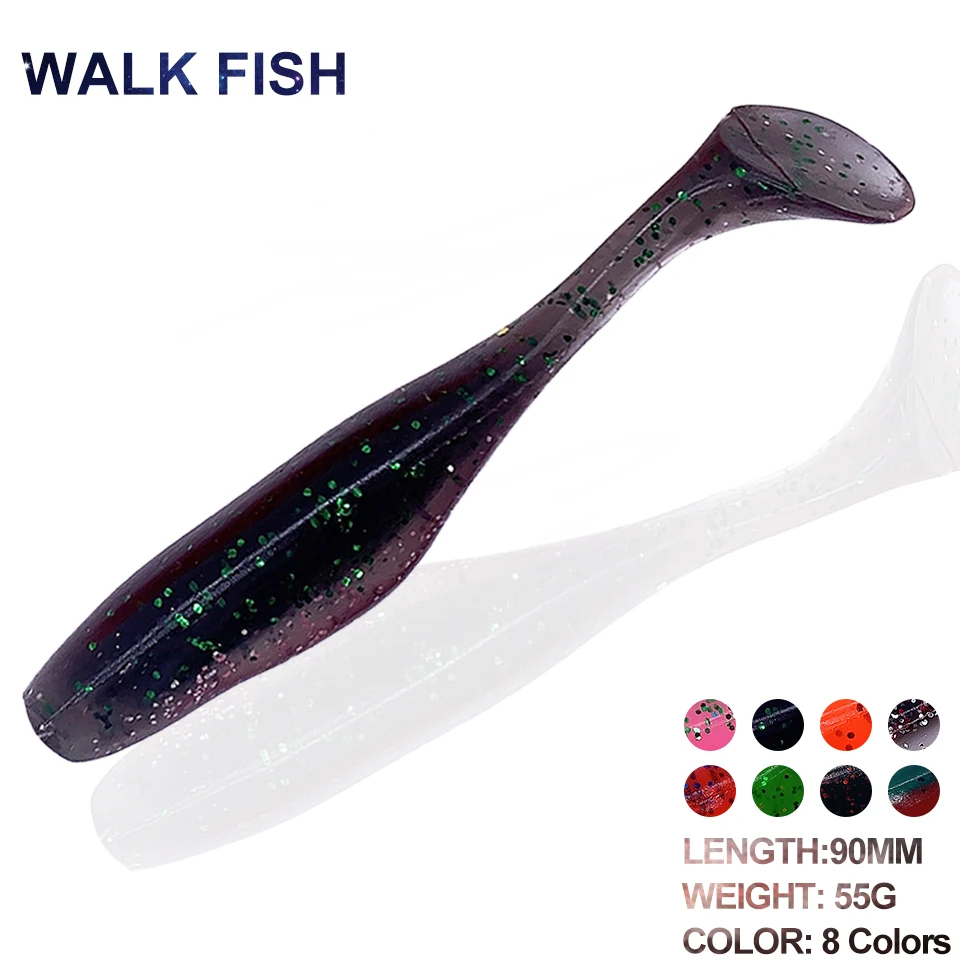 

WALK FISH 1 шт. мягкие рыболовные приманки 90 мм/5,5 г, искусственная приманка с Т-образным хвостом без головы, искусственная приманка для ловли оку...