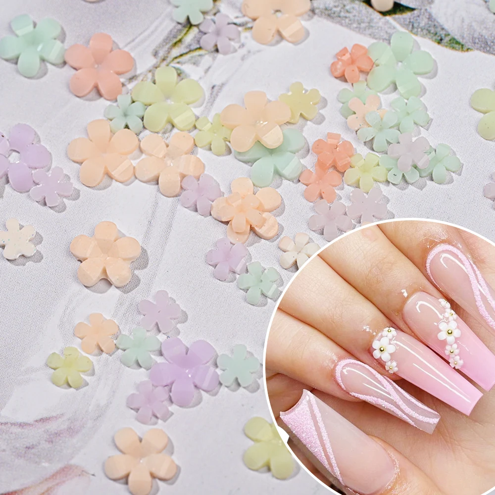 

100pcs Mini Flowers Nail Decoration Ornaments Cute Korea 3D Resin Flower Nail Charms UV Color Changed Nail Decor Accessories