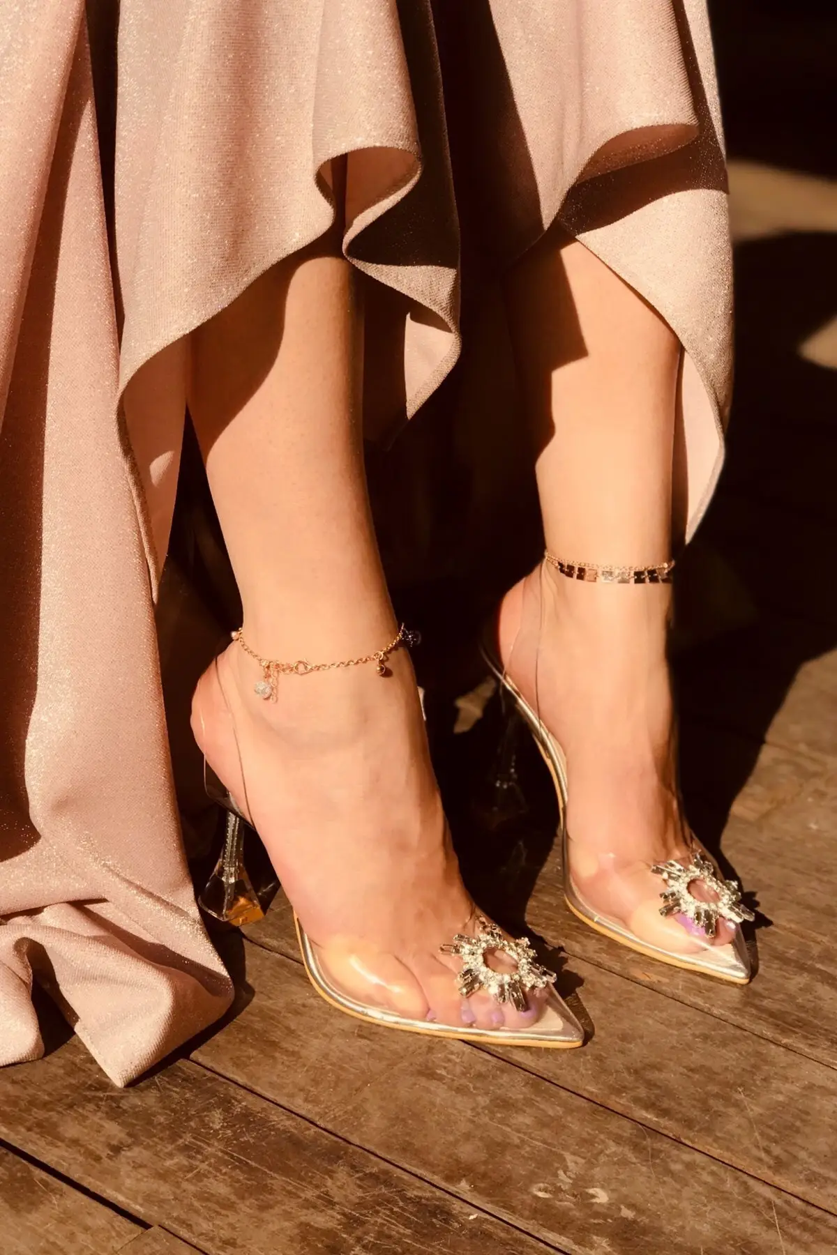 

Sunset Silver transparent stone heels heels