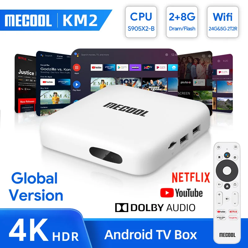 MECOOL KM2 4K Android TV Box Amlogic S905X2 2GB DDR4 USB3.0 SPDIF Ethernet WiFi Multi-streamer HDR 10 Widevine L1 TVBOX Set Top