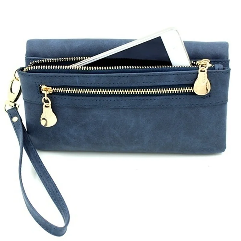 Модные женские кошельки Матовый кожаный кошелек с двойной молнией повседневный