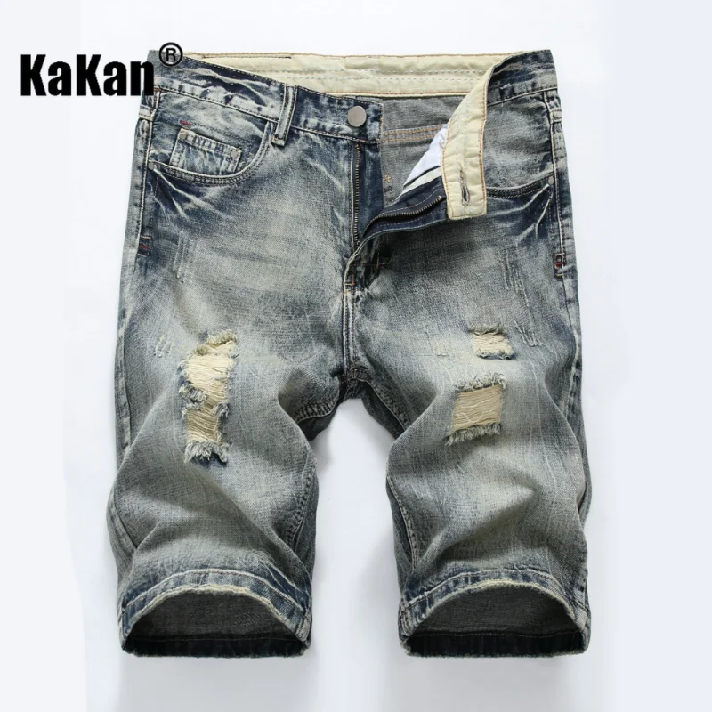 Kakan-Gao Street Ripped Straight Men's Jeans, European and American Summer New Cotton Jeans K010-006