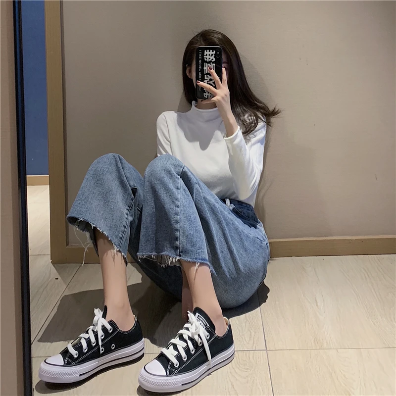N2446  High waist loose and thin wide leg denim straight pants women's new casual trousers jeans