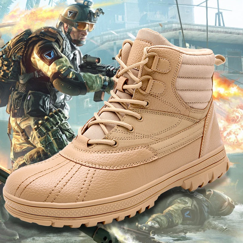 

Luxury Brand Tactical Shoe Military Men Anti-Slip Round Toe Large Size Tactical Military Shoes Mens High Top Outdoor Hiking Shoe