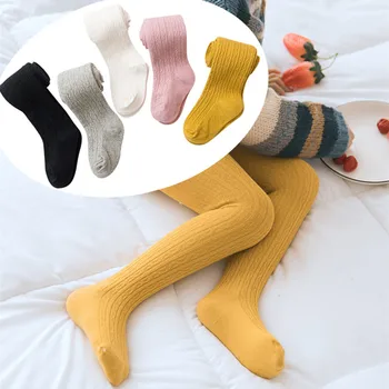 Solid Color Knitted Girls Leggings Spring Autumn Clothes High Waist Baby Tights Children Pantyhose Warm Long Sockings For Kids 1