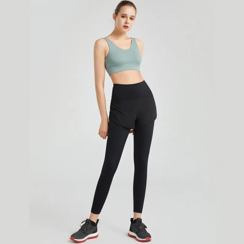 

New fake two-piece autumn high waist tight fashion mesh splicing sports trousers fitness running yoga trousers female