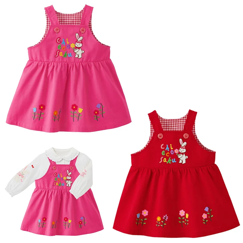 

Vestidos Princess Dress For Girls Spring & Autumn Cotton Strap Skirt Cartoon Cute Bunny Flower Embroidered Baby Dress
